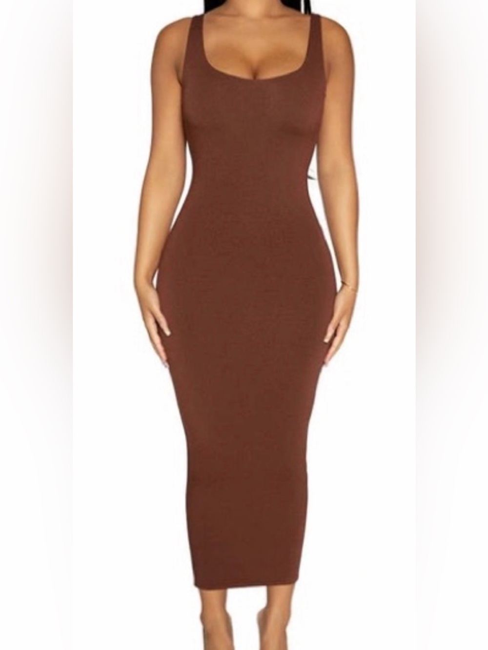 naked wardrobe Brown Sleeveless Bodycon Midi Dress